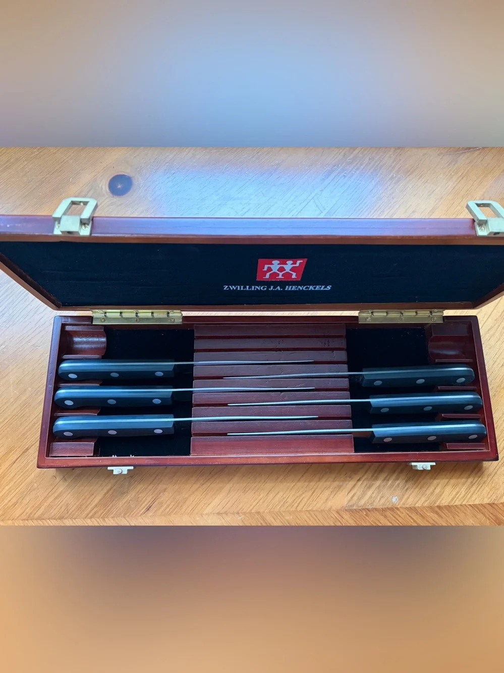 ZWILLING TWIN Gourmet Steak Knives Set of 6 Wood Presentation Case.vintage